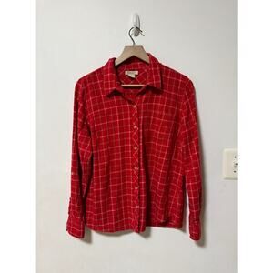 Lucky Brand Red Flannel Shirt Top Womens Sz L, Plaid Christmas Western Holiday